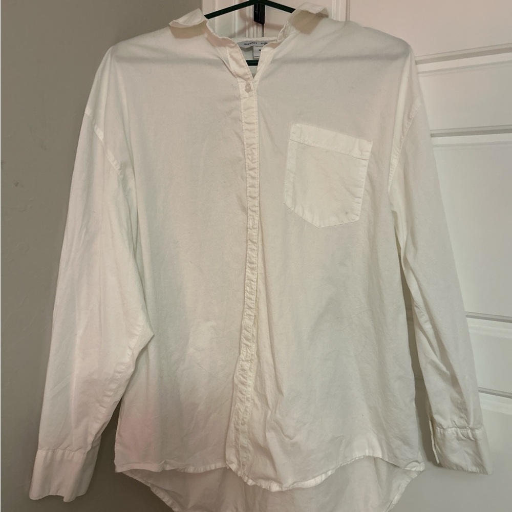 Old Navy Women's White Button Down Boyfriend Shirt